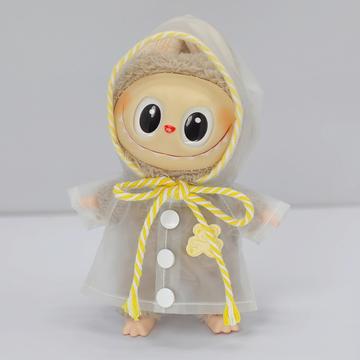 Impermeabile con cappuccio per bambola Labubu 17 cm con stampa orso cartoon - Giallo