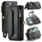 Custodia a portafoglio con blocco RFID CaseMe C36 per iPhone 15 Pro - Nera