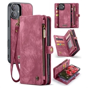 Custodia a portafoglio multifunzionale 2 in 1 Caseme 008 per iPhone 16 Plus - Rossa