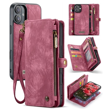 Custodia a portafoglio multifunzionale 2 in 1 Caseme 008 per iPhone 16 Plus - Rossa