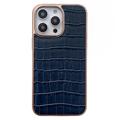 Custodia Rivestita in Pelle Serie Coccodrillo per iPhone 14 Pro Max - Blu