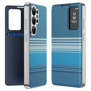 Custodia a libro Smart View con motivo a scacchi e scomparto per carte per Samsung Galaxy S26 Ultra - Blu