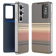 Custodia a libro Smart View per Samsung Galaxy S26 Ultra con motivo a scacchi e scomparto per carte - Marrone