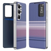 Custodia a libro Smart View con motivo a scacchi e scomparto per carte per Samsung Galaxy S26 Ultra - Viola