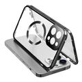 Compatibile con la custodia MagSafe per iPhone 15 Pro Telaio metallico magnetico + copertura del telefono in vetro temperato su entrambi i lati con chiusura a fibbia - Nero