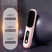 Pettine lisciante senza fili con display LCD e 3 impostazioni di temperatura - Rosa