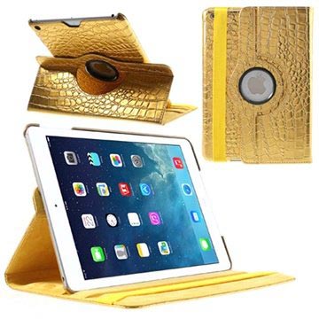 Custodia in Pelle Ruotabile Smart per iPad Air - Pelle Coccodrillo - Color Oro
