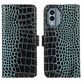 Custodia in Pelle a Portafoglio per Nokia X30 Coccodrillo con RFID - Verde