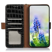 Custodia in Pelle a Portafoglio Serie Crocodile con RFID per Xiaomi 17T Pro - Nera