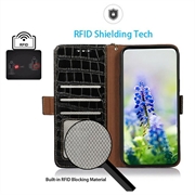 Custodia in Pelle a Portafoglio Serie Crocodile con RFID per Xiaomi 17T Pro - Nera