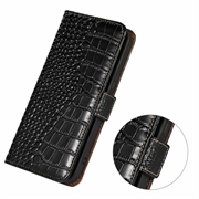 Custodia in Pelle a Portafoglio Serie Crocodile con RFID per Xiaomi 17T Pro - Nera