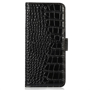 Custodia in Pelle a Portafoglio Serie Crocodile con RFID per Xiaomi 17T Pro - Nera