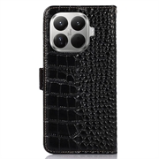 Custodia in Pelle a Portafoglio Serie Crocodile con RFID per Xiaomi 17T Pro - Nera