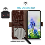 Custodia in Pelle a Portafoglio Serie Crocodile con RFID per Xiaomi 17T Pro - Marrone