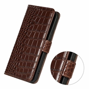 Custodia in Pelle a Portafoglio Serie Crocodile con RFID per Xiaomi 17T Pro - Marrone