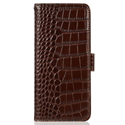 Custodia in Pelle a Portafoglio Serie Crocodile con RFID per Xiaomi 17T Pro - Marrone