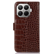 Custodia in Pelle a Portafoglio Serie Crocodile con RFID per Xiaomi 17T Pro - Marrone