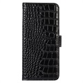 Custodia in pelle a portafoglio per Motorola Moto G62 5G serie coccodrillo con RFID - nera