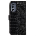 Custodia in pelle a portafoglio per Motorola Moto G62 5G serie coccodrillo con RFID - nera