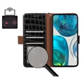 Custodia in pelle a portafoglio per Motorola Moto G62 5G serie coccodrillo con RFID - nera