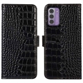 Custodia in Pelle a Portafoglio Serie Crocodile con RFID per Nokia G42