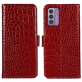 Custodia in Pelle a Portafoglio Serie Crocodile con RFID per Nokia G42 - Rossa