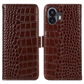 Custodia in Pelle a Portafoglio Serie Crocodile con RFID per Nothing Phone (2) - Marrone