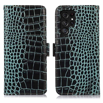 Custodia in Pelle a Portafoglio Serie Crocodile con RFID per Samsung Galaxy S26 Ultra