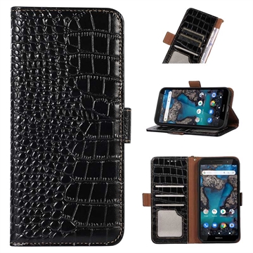 Custodia in Pelle a Portafoglio Serie Crocodile con RFID per Nokia G22
