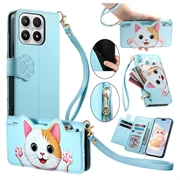 Custodia a portafoglio Xiaomi 17 con gattino, porta carte, tasca con cerniera e cinturino da polso