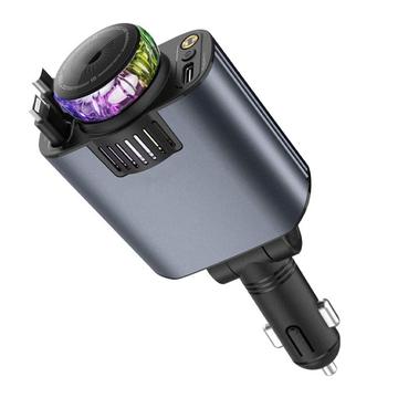 Caricabatterie da auto D1 5-in-1 da 45W con proiettore di luci stellari, diffusore di aromaterapia e cavi USB-C / Lightning retrattili