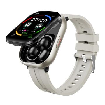 Smartwatch D12 2-in-1 con auricolari wireless a clip - Cinturino in silicone - Argento