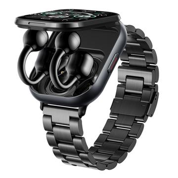 Smartwatch D12 2-in-1 con auricolari wireless a clip - Cinturino in acciaio inossidabile - Nero