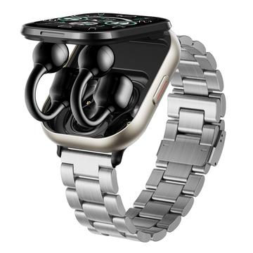 Smartwatch D12 2-in-1 con auricolari wireless a clip - Cinturino in acciaio inossidabile - Argento