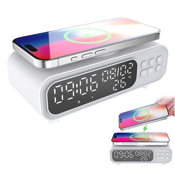 D15 Stazione di ricarica wireless multifunzionale 5 in 1 con sveglia e luce notturna - Bianco