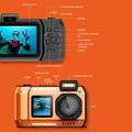 Videocamera impermeabile D50 con doppio schermo e scheda di memoria da 32GB & lettore di schede - Arancione
