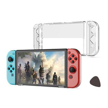 DOBE TNS-1133B Custodia protettiva trasparente PC 3 in 1 a prova di caduta per Nintendo Switch OLED Maniglie sinistra/destra Host