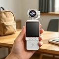 DV09: videocamera tascabile 4K con connessione Wi-Fi e obiettivo girevole, da agganciare - Bianca