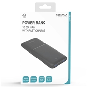 Power bank Deltaco da 10000mAh con ricarica rapida - Nero