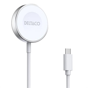 Caricabatterie wireless magnetico Deltaco per Apple Watch/Samsung Galaxy Watch - Bianco