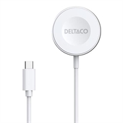 Caricabatterie wireless magnetico Deltaco per Apple Watch/Samsung Galaxy Watch - Bianco
