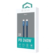 Cavo USB-C intrecciato in metallo piatto Devia Ultra3 da 240W - 1.5m - Blu