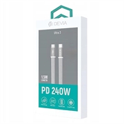 Cavo USB-C intrecciato in metallo piatto Devia Ultra3 da 240W - 1.5m - Bianco