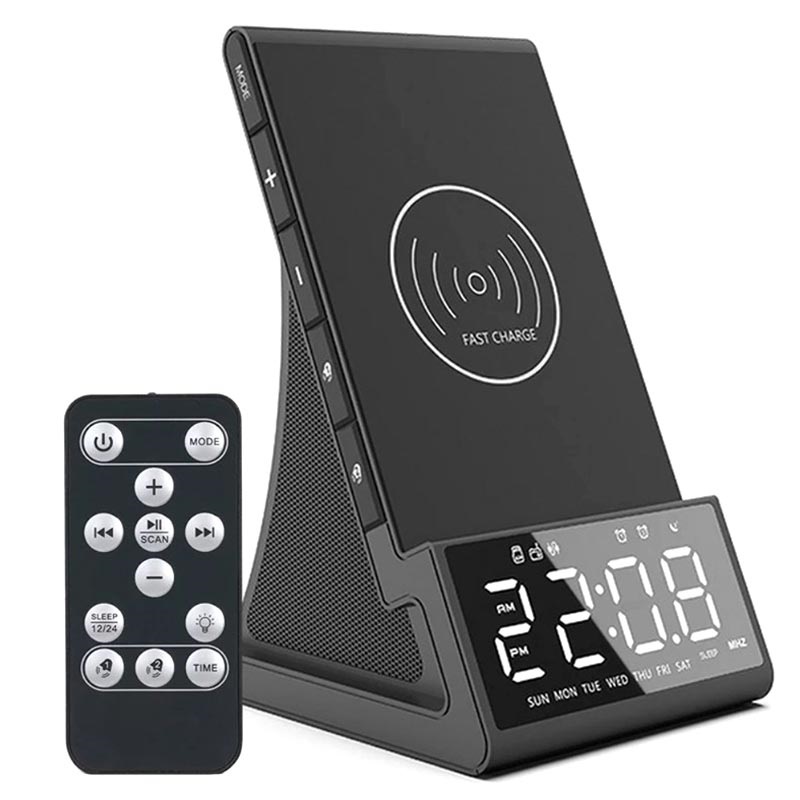 Radiosveglia digitale con altoparlante Bluetooth e caricatore wireless
