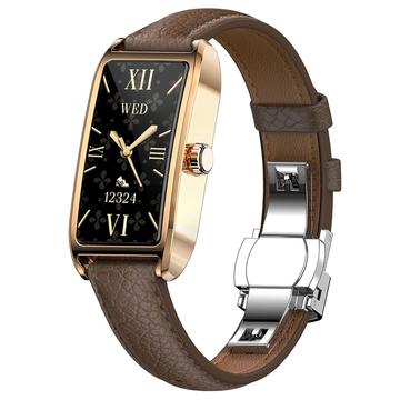 Dora T Elegante orologio intelligente da donna con lingua danese - Marrone scuro / Oro rosa