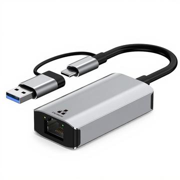 Adattatore da USB-C/USB 3.0 a RJ45 Gigabit Ethernet a doppia interfaccia - Convertitore LAN compatto Plug & Play