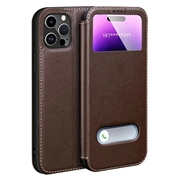 Custodia Flip in pelle per iPhone 16 Pro Max Dual View - Marrone