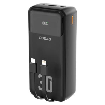 Dudao K15MAX 30000mAh Power Bank - 22.5W PD e QC a ricarica rapida, cavi USB-C e Lightning integrati - Nero