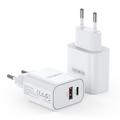 Caricabatterie da muro rapido Duzzona T12 30W PD - USB-C/USB-A, spina UE - Bianco