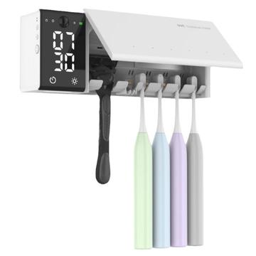 ES909 Igienizzatore intelligente a raggi UV per spazzolini da denti con orologio a LED e timer - Bianco